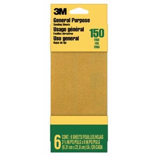 3M General Purpose Sanding Sheets 9015NA-CC, 3 2/3" x 9", Fine grit, 6/pk, 20 pks/cs