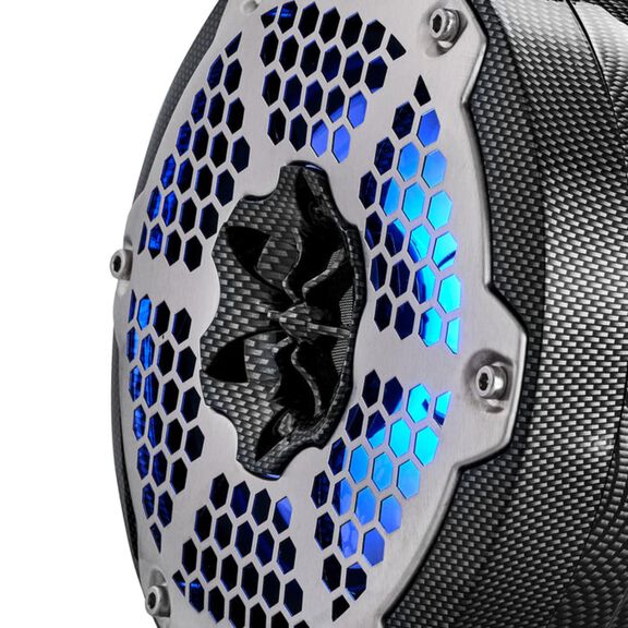 HYDRO 6.5" Short Marine Tower Speakers with Flat and Pole Mount, RGB LED Lights, 375 Watts, Black Carbon Fiber image number 1