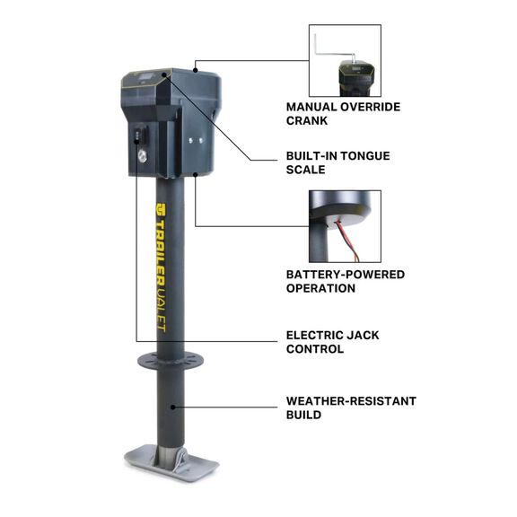 Trailer Valet PJX3500 Electric A-Frame Jack with Built-In Tongue Weight Scale, 3,500 lb Capacity image number 1