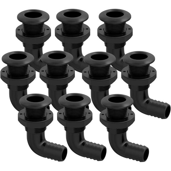 SEAFLO 1" Angled Thru Hull Fitting Black with Check Valve Stainless Steel Cap image number 0