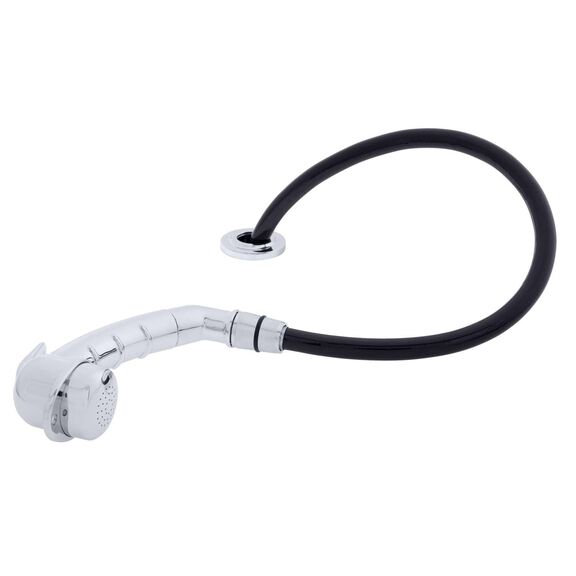Deck-Mount Sprayer Small Chrome Sprayer w/Elbow, 6' Black Rubber Hose, Ultra-Low Profile Holder image number 1