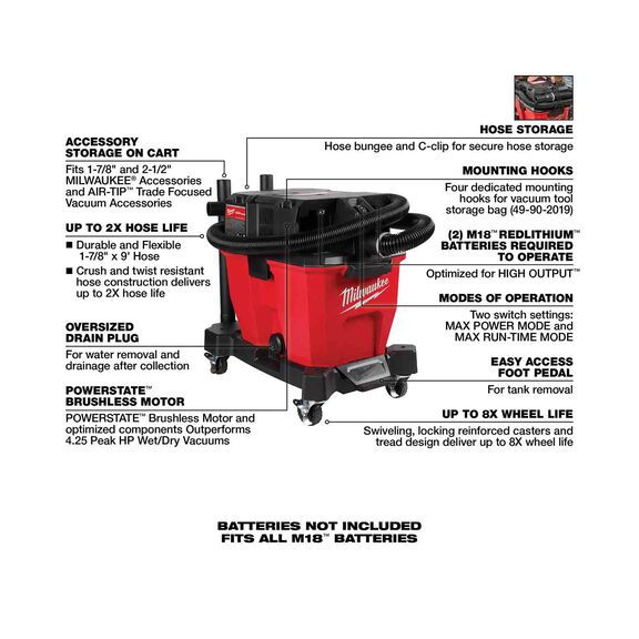 M18 FUEL&trade; 9 Gallon Dual-Battery Wet/Dry Vacuum image number 1