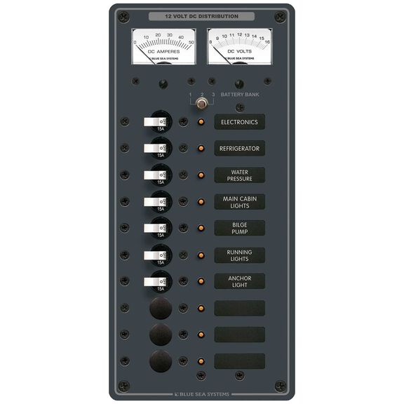 Traditional Metal DC Circuit Breaker Panel with Meters, 10-Position image number 0
