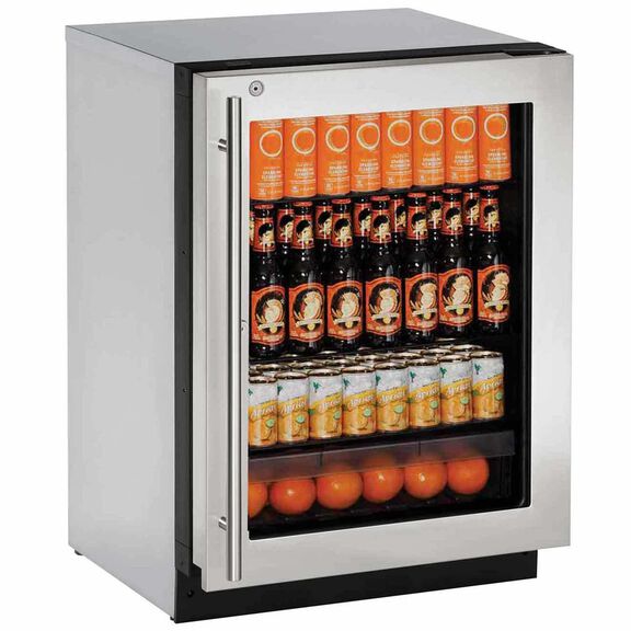 24" Stainless Glass Door Refrigerator, LHH Lock image number 0