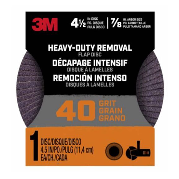3M Heavy Duty Removal 4.5"ch Flap Disc FlpDisc4.5in40, 40 grit, 1/pk, 12/case image number 0