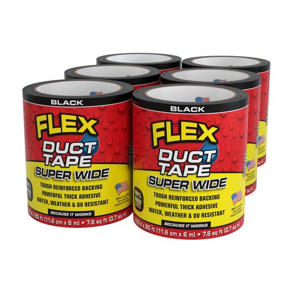 Flex Duct Tape&trade; Super Wide Black, 4.6" x 20', 6-Pack image number 0