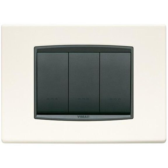Vimar Eikon 3-Module Classic Cover Plate, Bright Varnished Metal, Chrome Frame, Antique White image number 0