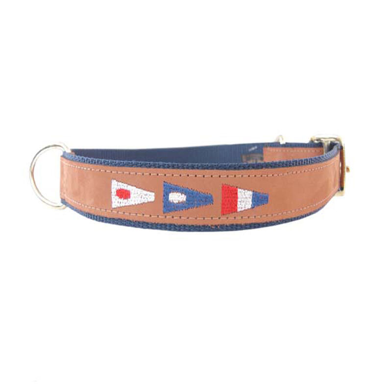 Pendants Embroidered Dog Collar, Navy/Tan, XS image number 0