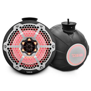 HYDRO 8" Short Marine Tower Speakers with Flat and Pole Mount, RGB LED Lights, 400 Watts, Black Carbon Fiber