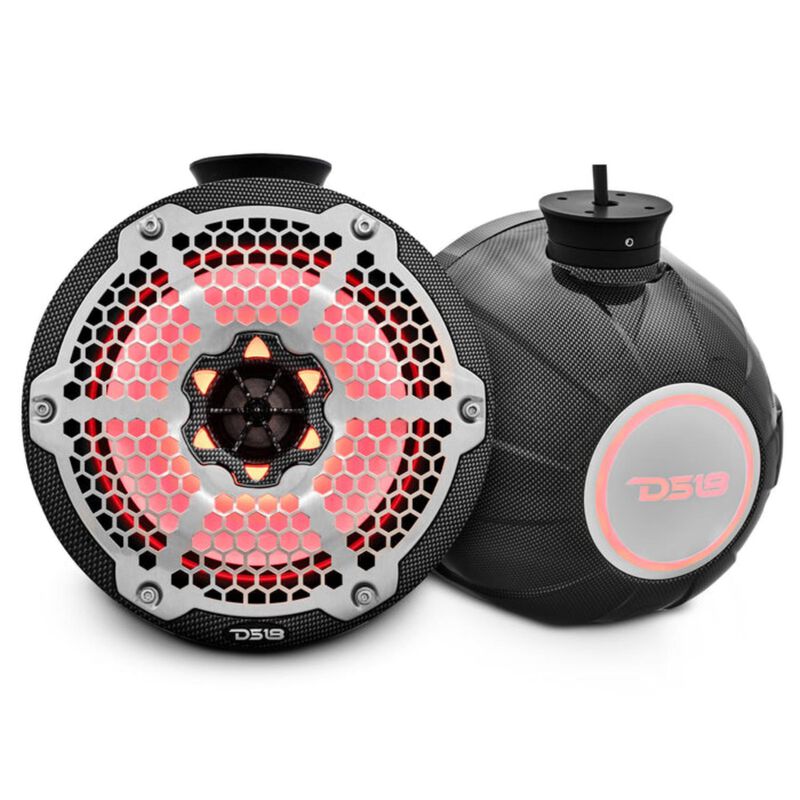 Ds18 HYDRO 8" Short Marine Tower Speakers with Flat and Pole Mount, RGB LED Lights, 400 Watts, Black Carbon Fiber | by West Marine