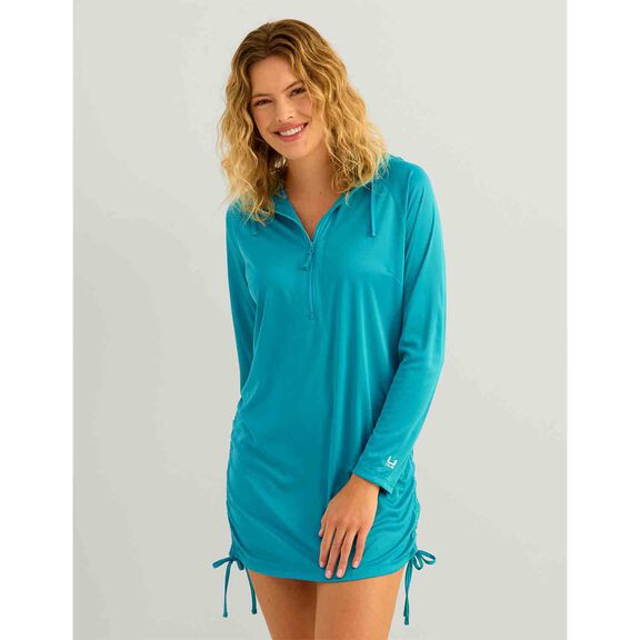 HUK Women's Pursuit Hooded Fishing Dress - UPF 30+ Sun Protection Coverup With Cooling Stretch Fabric