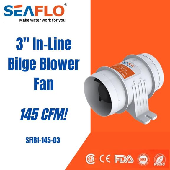 SEAFLO In-Line Blower, 12V 145 CFM 3" Marine Ventilation Fan image number 1