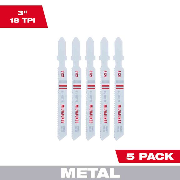 3" 18TPI T-Shank Metal Cutting Bi-Metal Jig Saw Blades, 5 Pack image number 0