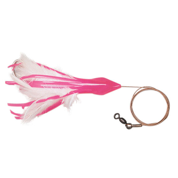 4 1/2" No Alibi, Dolphin Delight Rigged & Ready, Pink/White Skirt, 1/4 oz, Lead Head, 7/0 Mustad Hook, AFW Swivel, 135 lb AFW Cable, 3 ft image number 0
