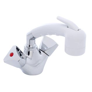 Trinidad Head/Shower Combo Faucet Small Arctic White Sprayer No Hook, 10' White Rubber Hose Chrome/Arctic White