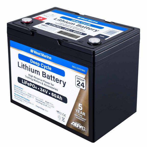 Group 24 Lithium Iron Phosphate Deep Cycle Battery, 24V 60Ah, Certified to ABYC Standards image number 1