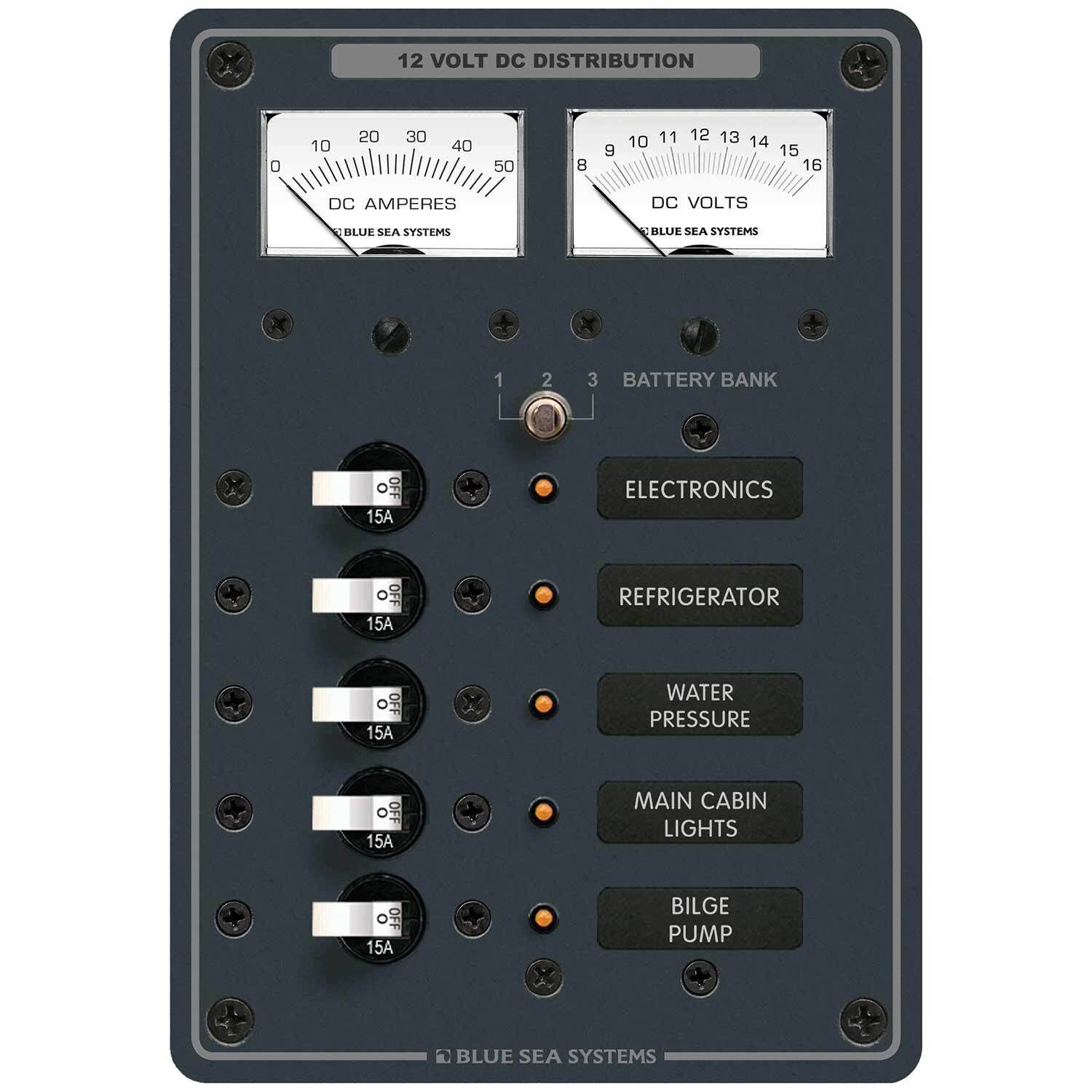 Traditional Metal DC Circuit Breaker Panel with Meters, 5-Position