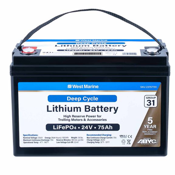 Group 31 Lithium Iron Phosphate Deep Cycle Battery, 24V 75Ah, Certified to ABYC Standards image number 0