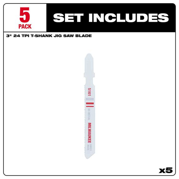 3" 24TPI T-Shank Metal Cutting Bi-Metal Jig Saw Blades, 5 Pack image number 2