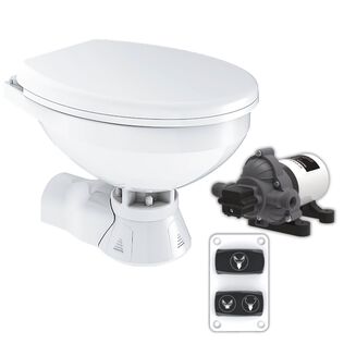 COMMODORE CM4RMT Quiet Flush Electric Marine Toilet Boating Head &ndash; Raw Water, 12V, with COMMODORE Rinse Pump