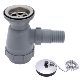 2" Drain, Trap Sink Drain, 1-1/4" & 1-1/2" Hose Barb, w/Chain Stopper Brushed Finish