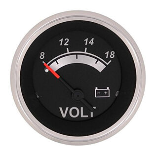 Black Sterling Series Voltmeter Gauge, 8-18V
