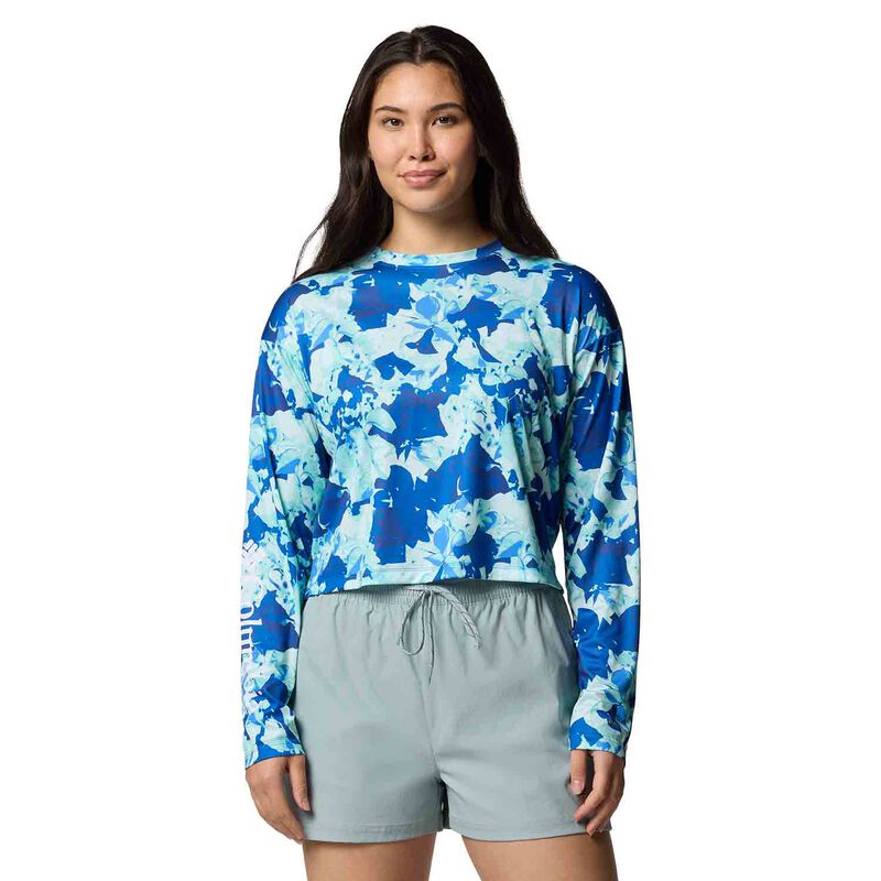 Columbia Women's Super PFG Tidal Light Shirt, in Vivid Blue Floracamo, Size XL | by West Marine