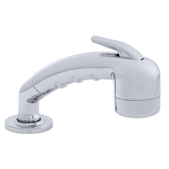 Deck-Mount Sprayer Small Chrome Sprayer No Hook w/Elbow, 6' White Rubber Hose, Ultra-Low Profile Holder image number 0