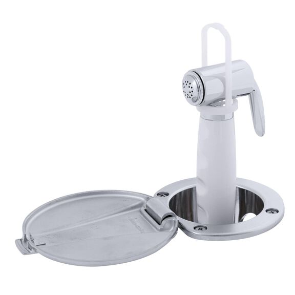 Recessed Shower Chrome Cup with Stainless Steel Lid, Hammer-Head Arctic White Sprayer, 10' White Rubber Hose image number 2