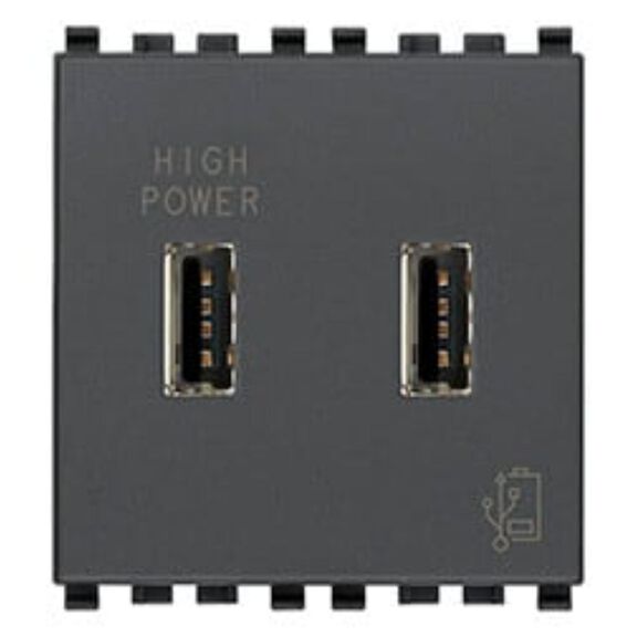 Vimar Eikon Dual USB-A Supply Unit 5V 2.1A, 2 USB Ports, 2-Module, Grey image number 0