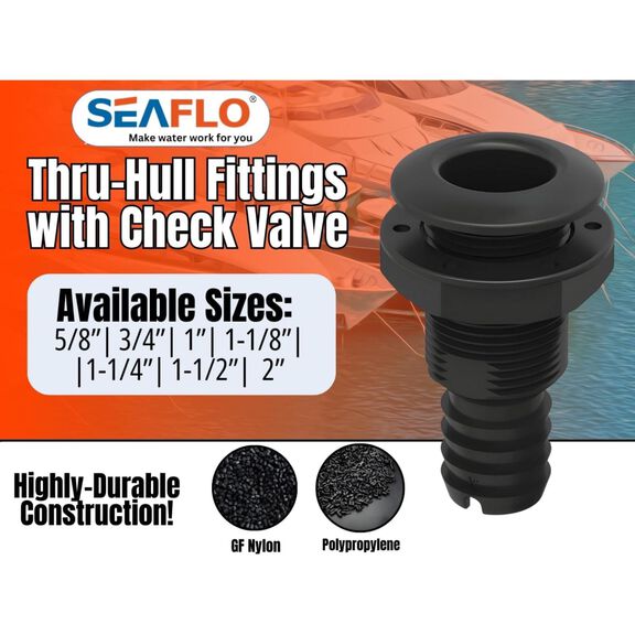SEAFLO 5/8" Thru Hull Fitting with Check Valve Black image number 3