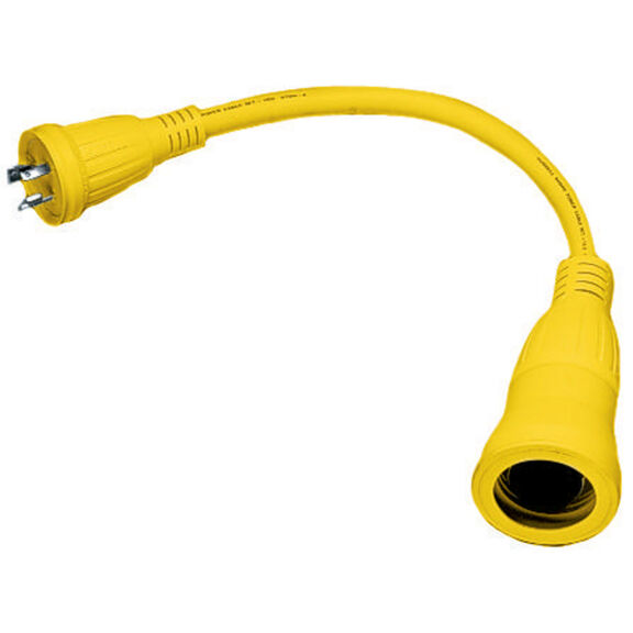 Hubbell Marine Adapter, Straight , Yellow, 50A 125V Plug to to 30A 125V Straight  Blade Connector image number 1