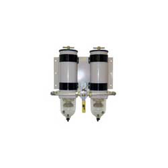 Turbine Fuel Filter/Water Separator Duplex Assemblies, 360 GPH (1363 LPH), 2 micron, 7/8"-14 UNF, 15 PSI, See-thru Polymer Bowl image number 0