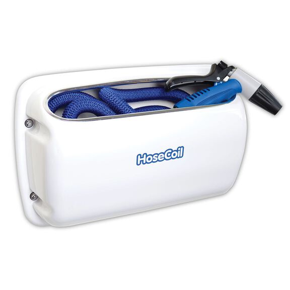 50' Expandable Blue Hose with Side Mount White Enclosure, Shutoff Valve & Nozzle image number 0