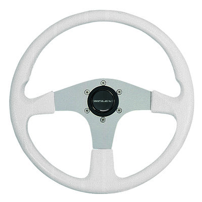 Corse Steering Wheel, White Grip/Silver Spokes
