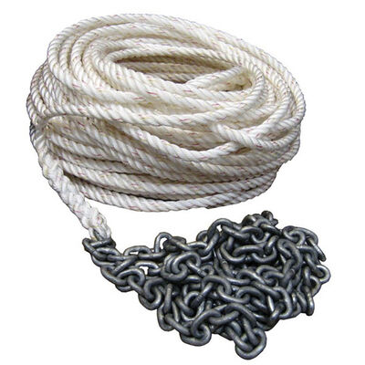 Three-Strand Nylon Rope/High-Test Chain Rope: 1/2" x 300' Chain: 1/4" x 20'