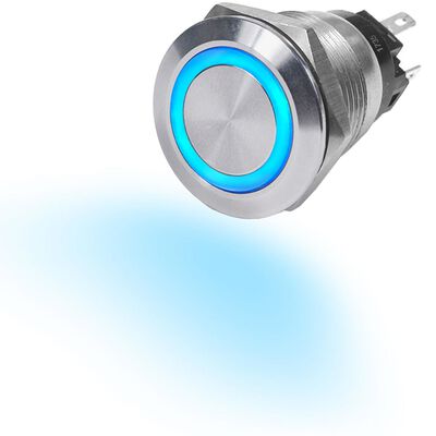 10A Push Button LED Ring Switch OFF-(ON), Blue