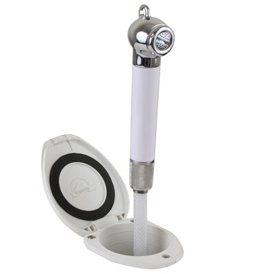 Transom Shower with Push Button Handle, 6' White Hose