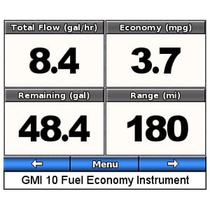 Screen shot from Garmin GMI 10 Fuel Economy Instrument