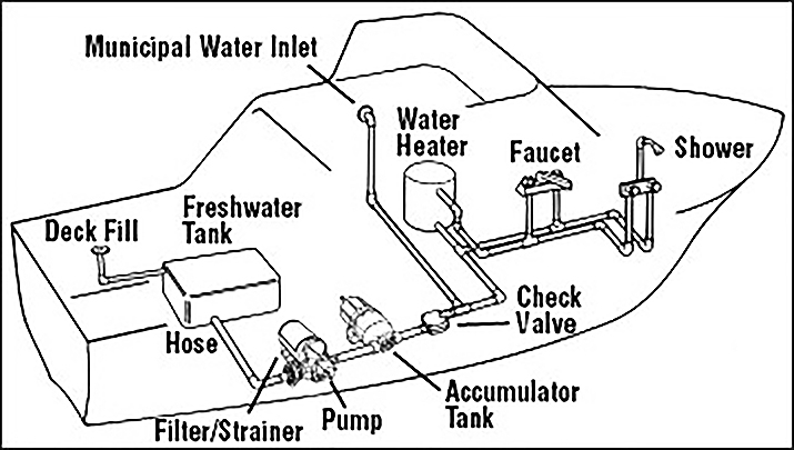 Diagram showing the basic parts of a typical freshwater system