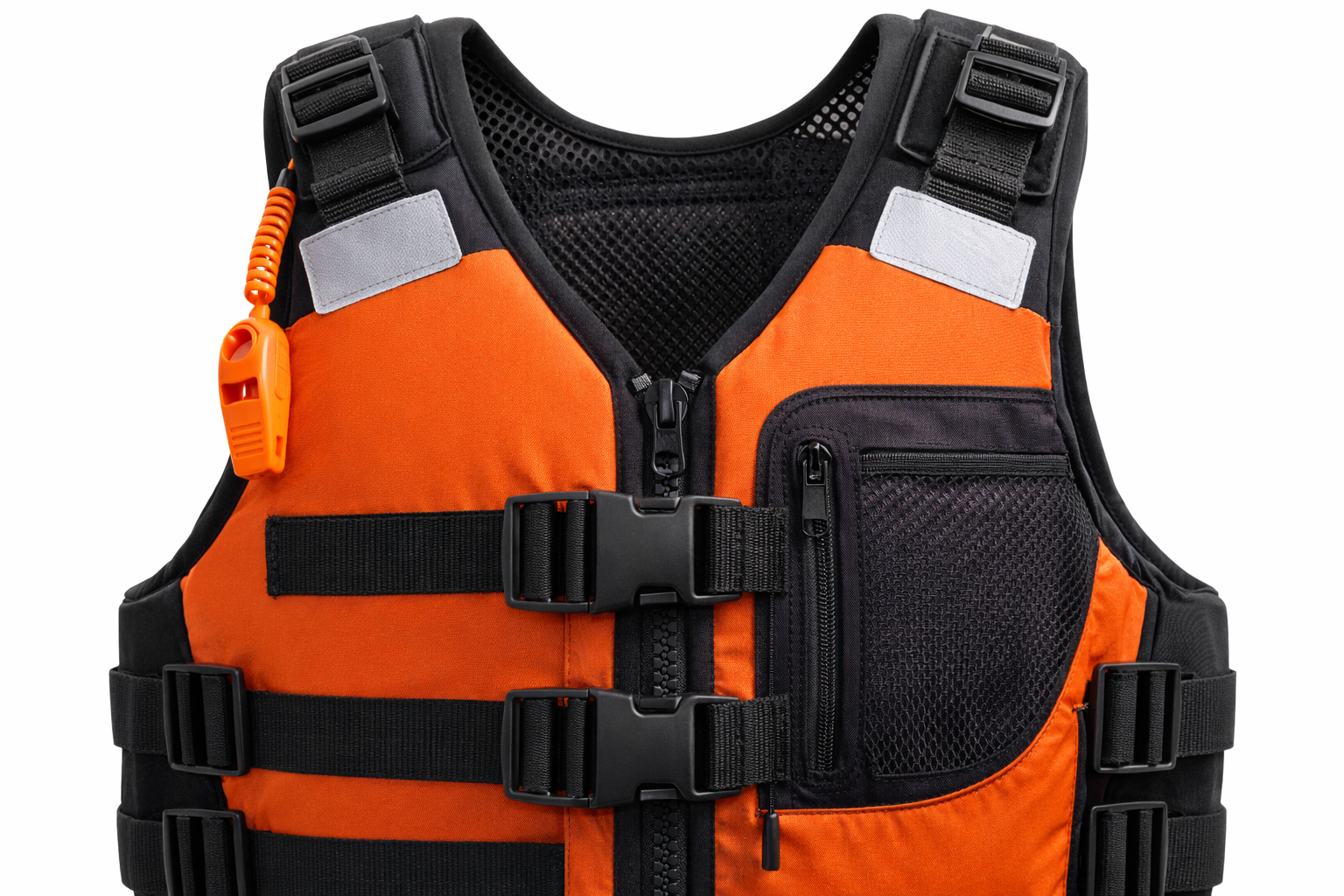life jacket showing adjustable straps and safety features