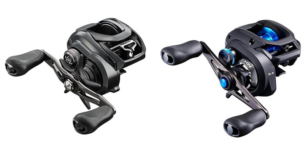 Daiwa Tatula baitcasting reel (left) and Shimano SLX DC baitcasting reel (right)