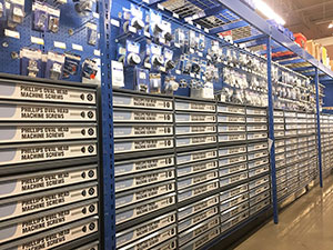 Fasteners aisle in a West Marine store