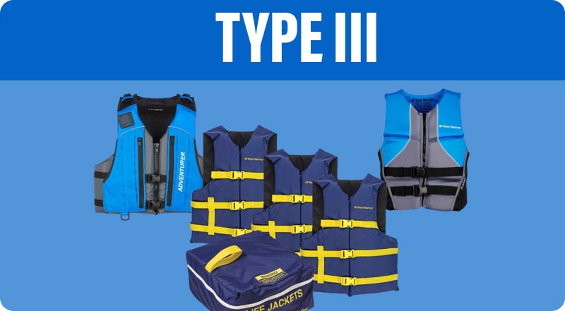 Two Type III life jackets and a pack of runabout life jackets