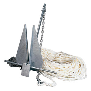 West Marine brand anchor and rode package with Danforth-style fluke anchor