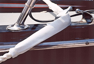 18 inch polyester chafe guard on a boat dockline