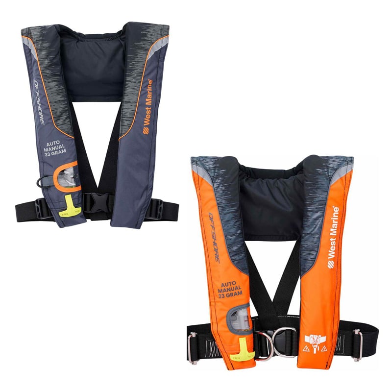 West Marine Inflatable PFDs with and without harness