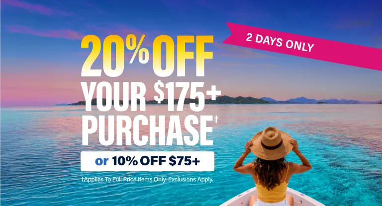 20% Off Your $175+ Purchase or 10% Off $75+*, 2 Days Only! *Applies To Full Price Items Only. Exclusions Apply.
