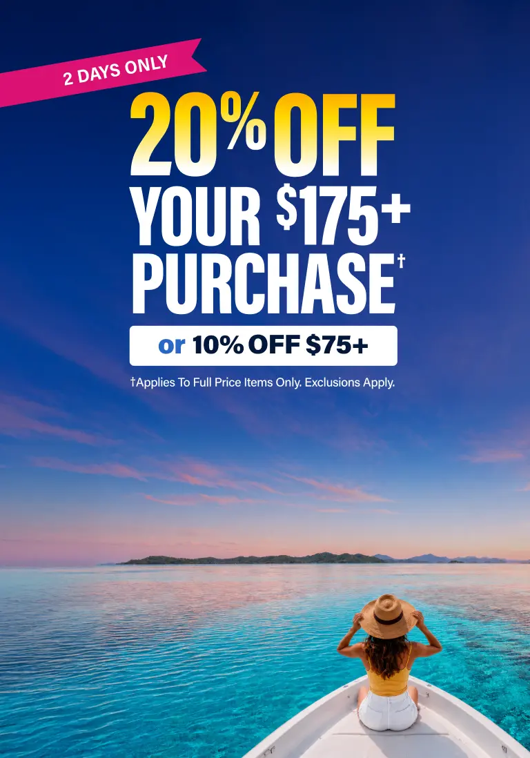 20% Off Your $175+ Purchase or 10% Off $75+*, 2 Days Only! *Applies To Full Price Items Only. Exclusions Apply.