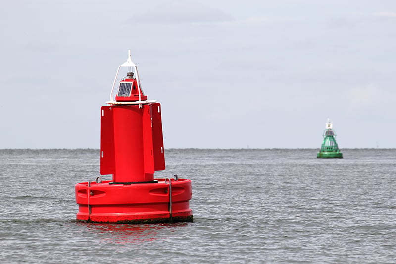 Green and red chennel marker buoys